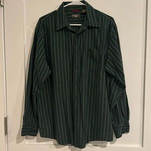 Dockers Men’s L Button Down Shirt - Forest Green with White Vertical Stripes